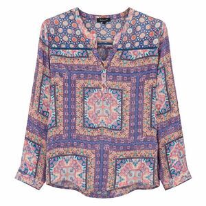 Tolani 100% Silk Blouse Popover Womens Size Small Paisley Print Long Sleeve Boho